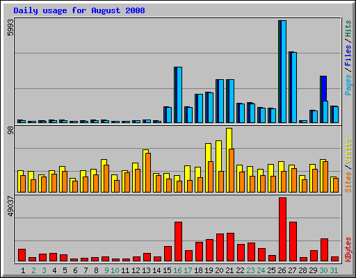 Daily usage for August 2008